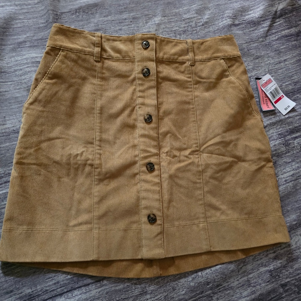 Vineyard Vines Womens Corduroy Button Front Skirt Officer Khaki XS 2R001292 NEW